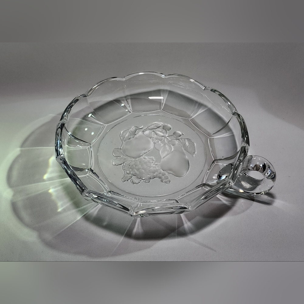 Vintage Val St. Lambert Intaglio Etched Nappy Dish Brussels Fruit Design Signed
